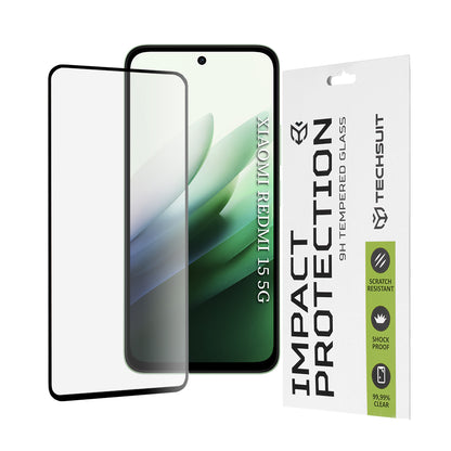 Techsuit Screen Protector Film for Xiaomi Redmi 15 5G / 15 4G, Tempered Glass, Full Glue, 111D, Black