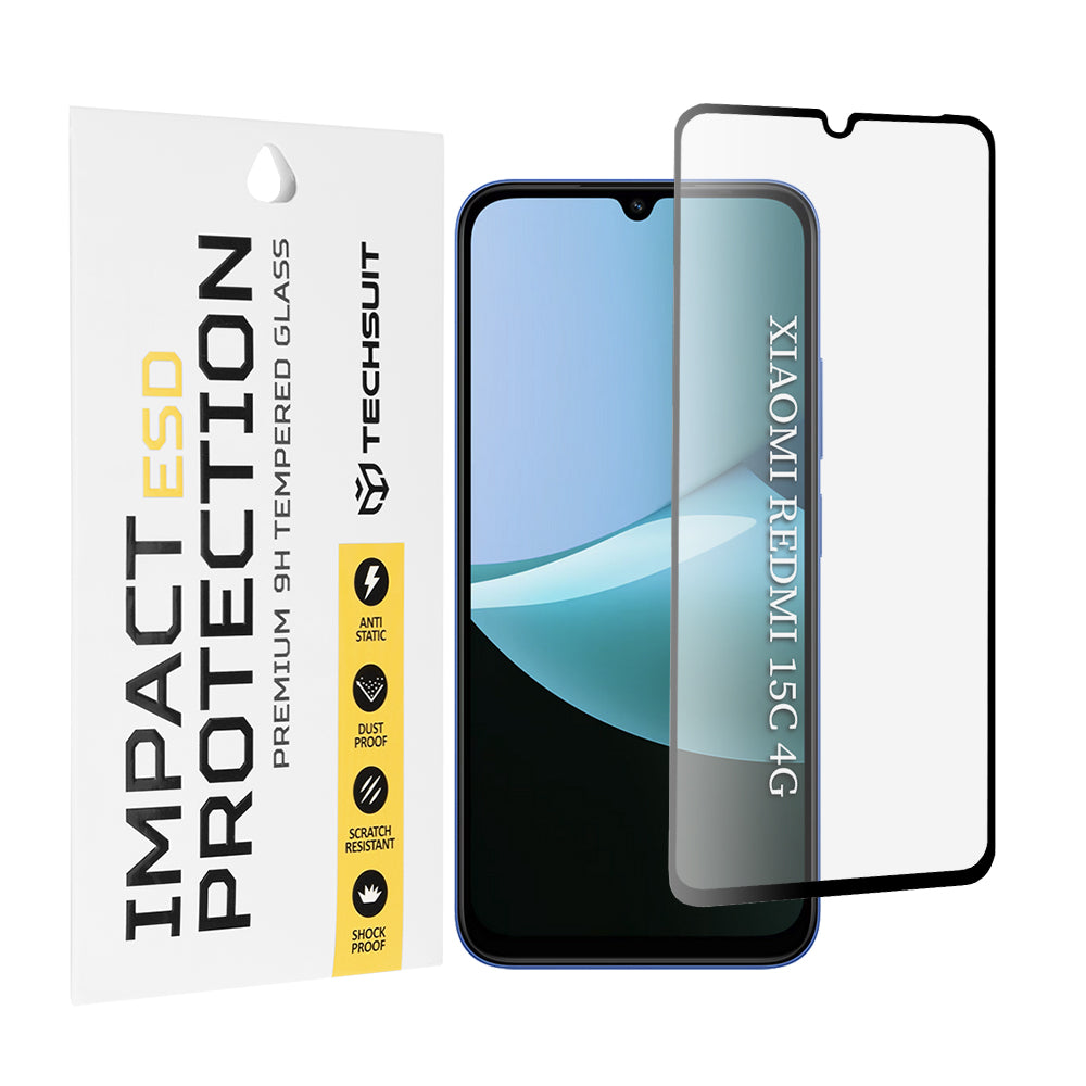 Techsuit Screen Protector Film for Xiaomi Redmi 15C 5G / 15C 4G, Tempered Glass, Full Glue, Black