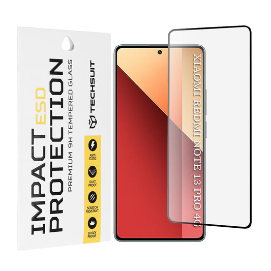 Προστατευτική μεμβράνη οθόνης Techsuit για Xiaomi Redmi Note 13 Pro 4G / Poco M6 Pro 4G, Ασφαλισμένο γυαλί, Πλήρης κόλλα, Μαύρο