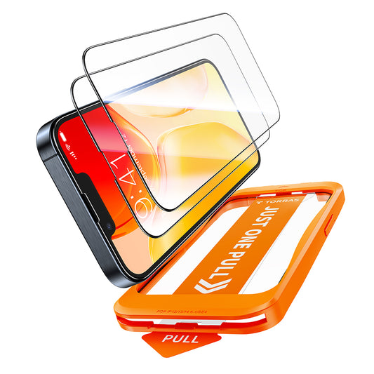 Προστατευτική μεμβράνη οθόνης Torras GlassGo Install Master για Apple iPhone 17e / 16e / 14 / 13 Pro, Ασφαλισμένο γυαλί, Πλήρης κόλλα, Σετ 2 τεμαχίων