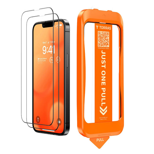 Προστατευτική μεμβράνη οθόνης Torras GlassGo Install Master για Apple iPhone 17e / 16e / 14 / 13 Pro, Ασφαλισμένο γυαλί, Πλήρης κόλλα, Σετ 2 τεμαχίων