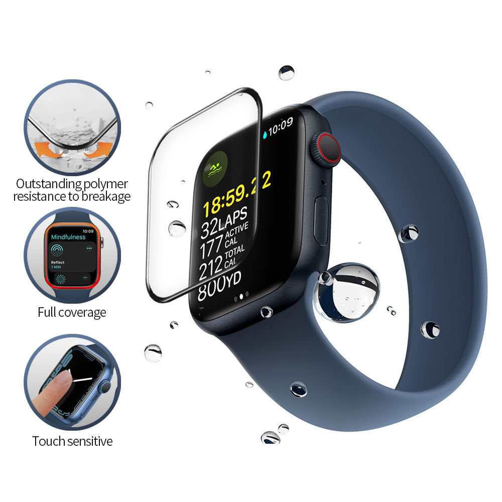 Blueo High Molecule Protective Film for Apple Watch 8 / 7 45mm Series, Tempered Glass, Black