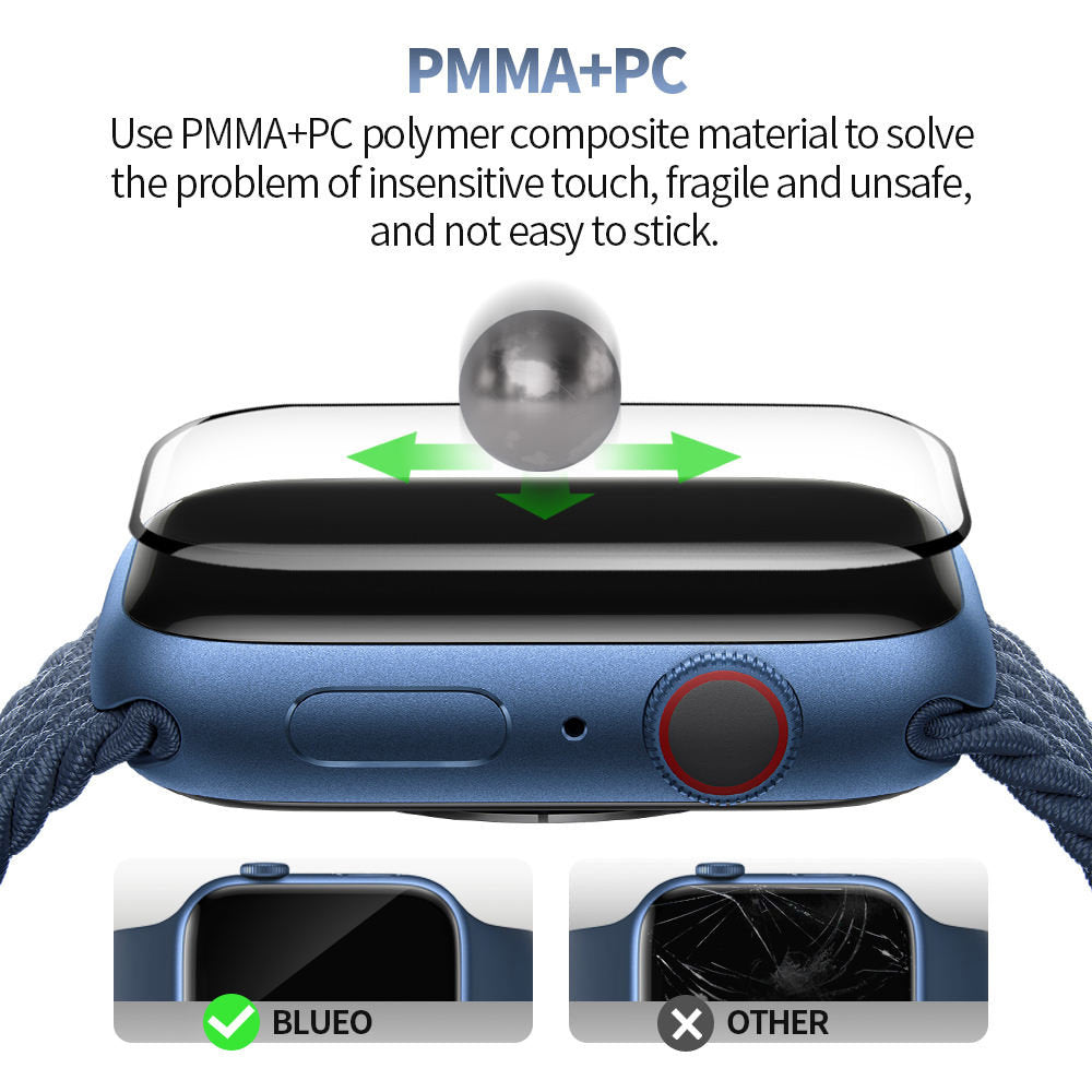 Blueo High Molecule Protective Film for Apple Watch 8 / 7 45mm Series, Tempered Glass, Black