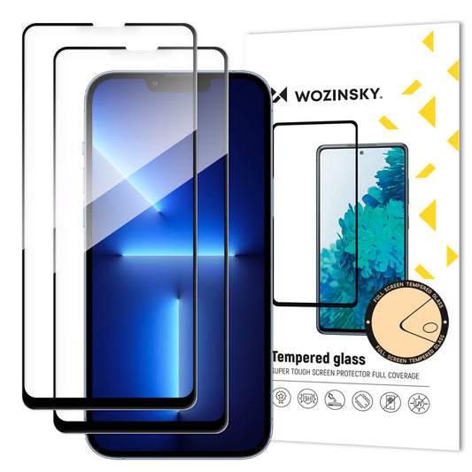 Προστατευτική μεμβράνη οθόνης WZK για Apple iPhone 14 Pro Max / 13 Pro Max, Ασφαλισμένο γυαλί, Πλήρης κόλλα, Σετ 2 τεμαχίων, Μαύρο