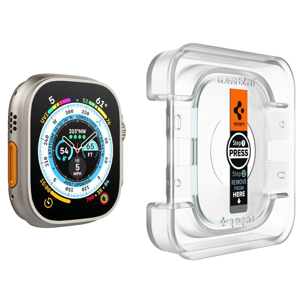 Spigen GlastR EZ FIT Screen Protector for Apple Watch Ultra Series, Set of 2, Tempered Glass AGL05556