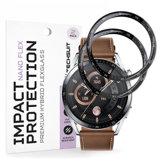 Techsuit Nano Flex Protection Film for Huawei Watch GT 3 46mm, Set of 2 Pieces, Plastic, Black