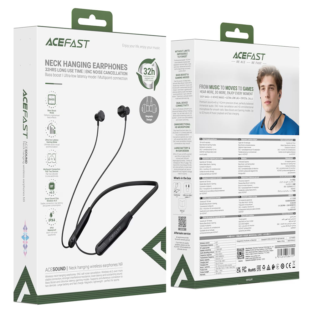 Handsfree Bluetooth Acefast N9, A2DP, Black