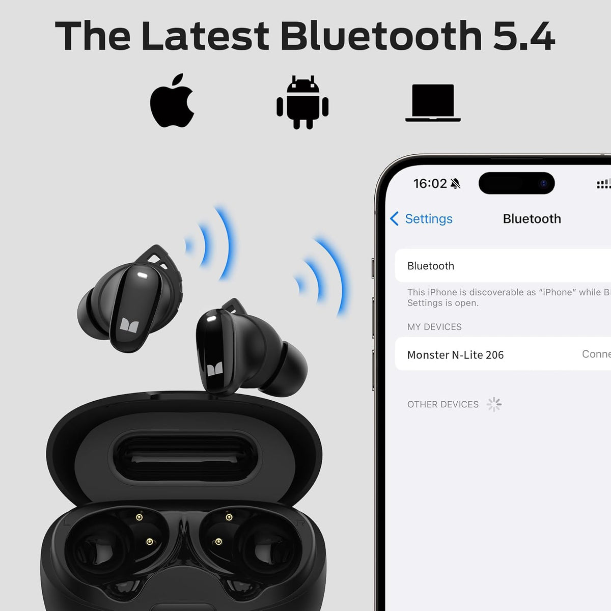 Handsfree Bluetooth Monster N-Lite 206, TWS, Μαύρο