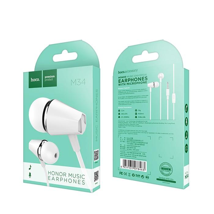 Handsfree 3.5mm HOCO M34 Honor Music, White