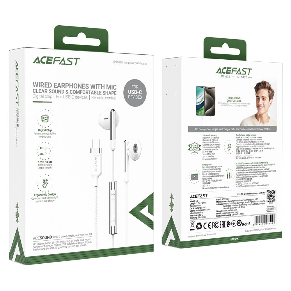 Handsfree USB-C Acefast L3, White