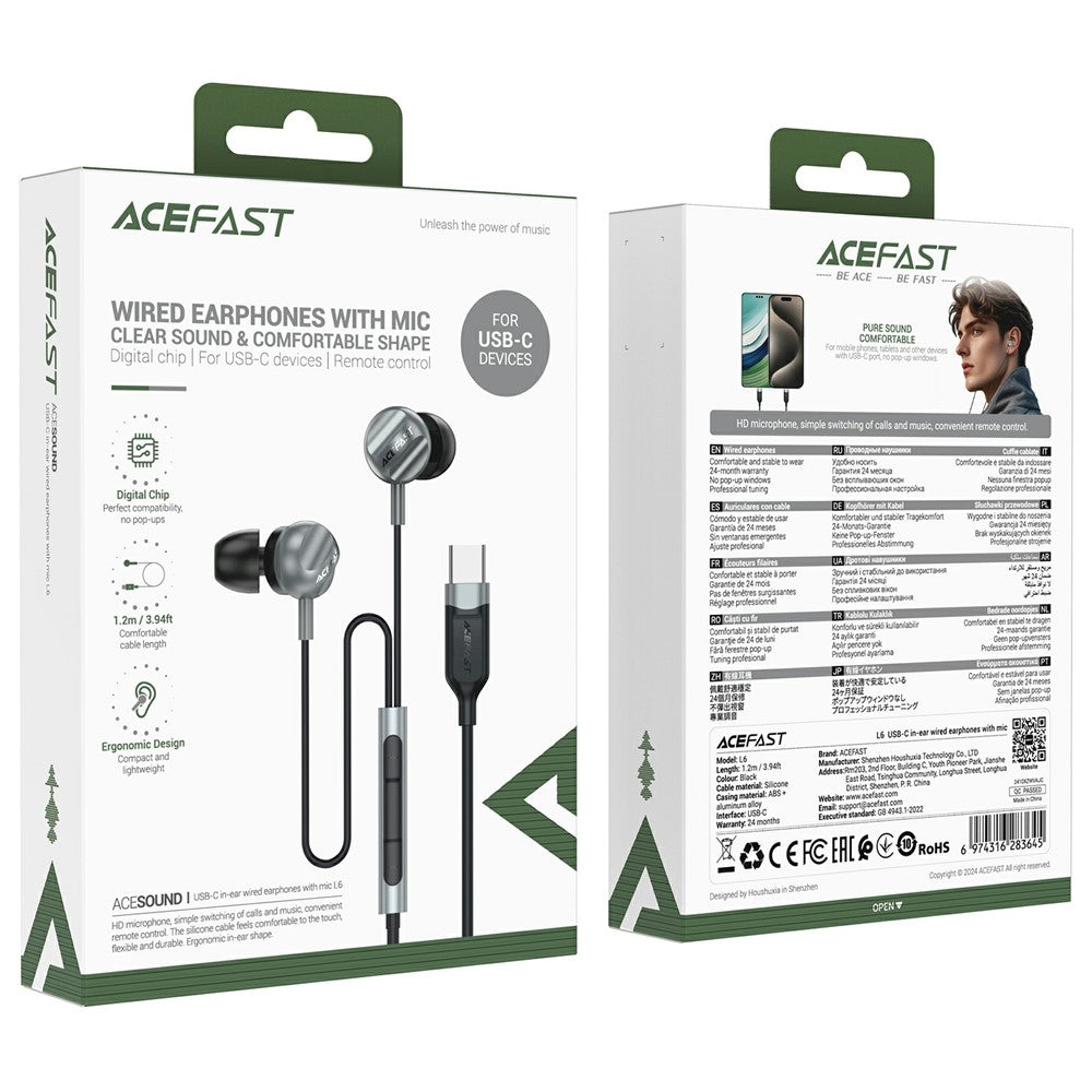 Handsfree USB-C Acefast L6, Black