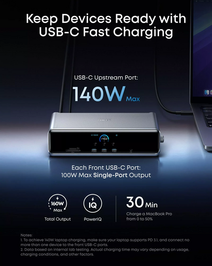 Πολυλειτουργικό Hub Anker Prime, 3 x USB-A - 4 x USB-C - 1 x DisplayPort - 2 x HDMI - 1 x υποδοχή 3,5 mm - 1 x RJ45 - 1 x SD - 1 x microSD, Γκρι A83B33A1