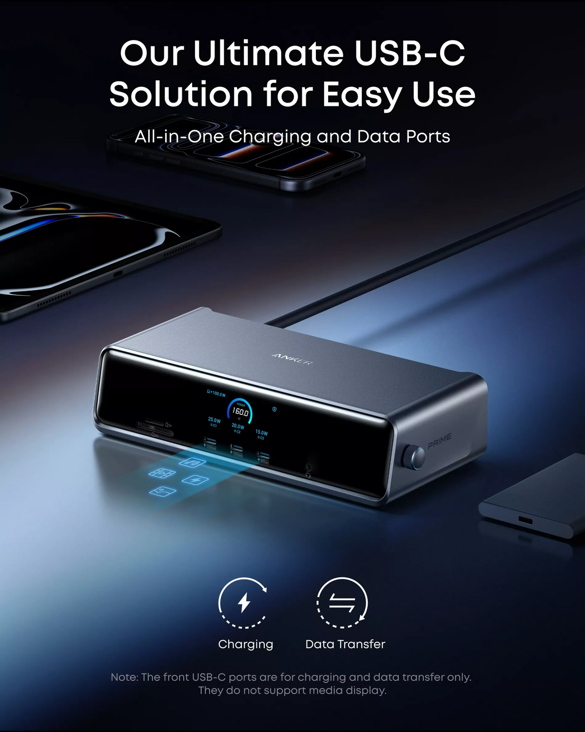 Πολυλειτουργικό Hub Anker Prime, 3 x USB-A - 4 x USB-C - 1 x DisplayPort - 2 x HDMI - 1 x υποδοχή 3,5 mm - 1 x RJ45 - 1 x SD - 1 x microSD, Γκρι A83B33A1