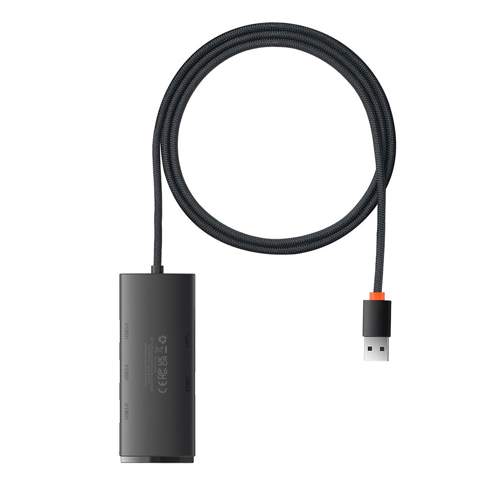 Baseus Lite USB Hub, 4 x USB-A 3.0 - 1 x USB-C, 1m, Black WKQX030101