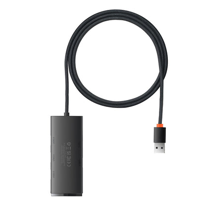Baseus Lite USB Hub, 4 x USB-A 3.0 - 1 x USB-C, 1m, Black WKQX030101