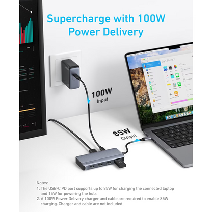 Anker USB-C Hub, 1 x USB-A 3.2 - 3 x USB-A - 1 x USB-C - 2 x HDMI, Gray A83740A2