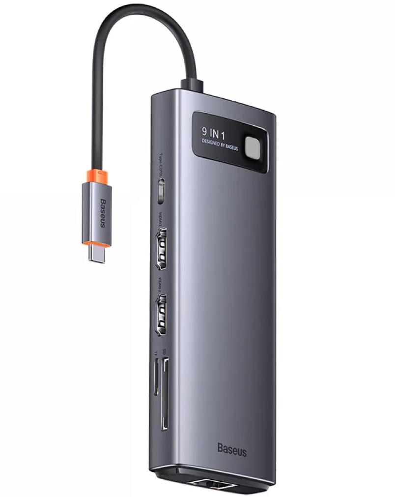 Hub USB-C Baseus Joystar, 2 x USB-A 3.2 - 1 x USB-A - 1 x USB-C - 2 x HDMI - 1 x RJ45 - 1 x SD - 1 x microSD, Γκρι WKWG060013