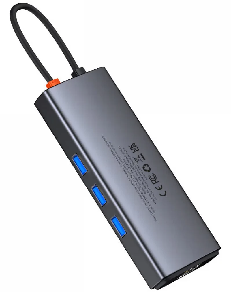 Hub USB-C Baseus Joystar, 2 x USB-A 3.2 - 1 x USB-A - 1 x USB-C - 2 x HDMI - 1 x RJ45 - 1 x SD - 1 x microSD, Γκρι WKWG060013