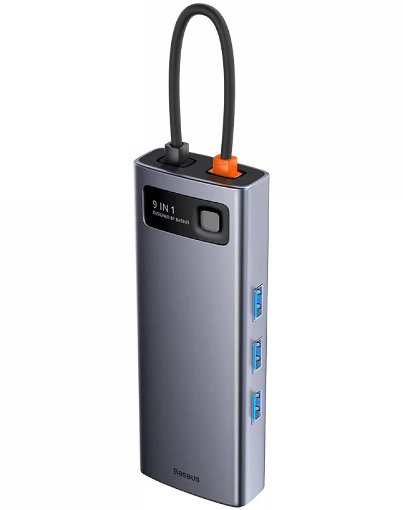 Hub USB-C Baseus Joystar, 2 x USB-A 3.2 - 1 x USB-A - 1 x USB-C - 2 x HDMI - 1 x RJ45 - 1 x SD - 1 x microSD, Γκρι WKWG060013