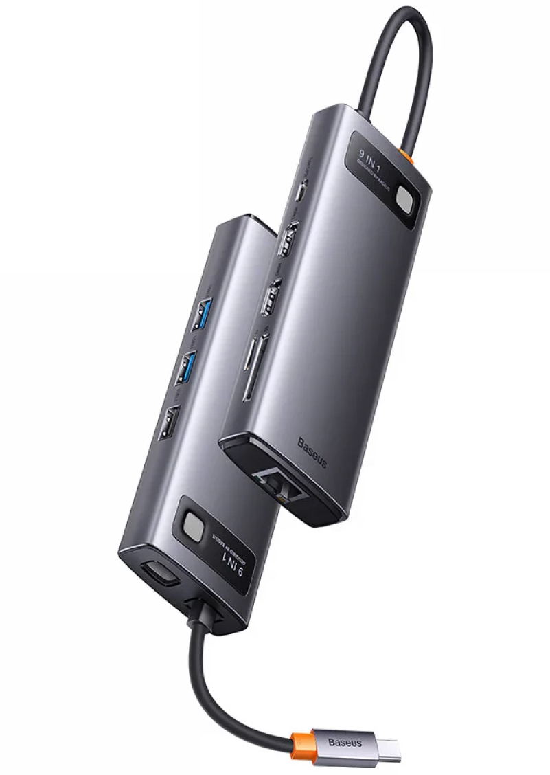 Hub USB-C Baseus Joystar, 2 x USB-A 3.2 - 1 x USB-A - 1 x USB-C - 2 x HDMI - 1 x RJ45 - 1 x SD - 1 x microSD, Γκρι WKWG060013