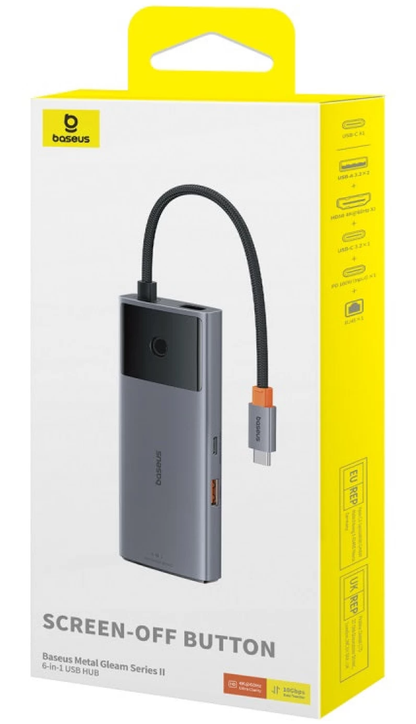 Hub USB-C Baseus Metal Gleam II, 2 x USB-A - 2 x USB-C - 1 x HDMI - 1 x RJ45, Γκρι B00061802813-00