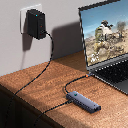Hub USB-C Baseus UltraJoy, 3 x USB-A 3.0 - 1 x USB-C - 1 x HDMI - 1 x RJ45, Γκρι B00052807813-00