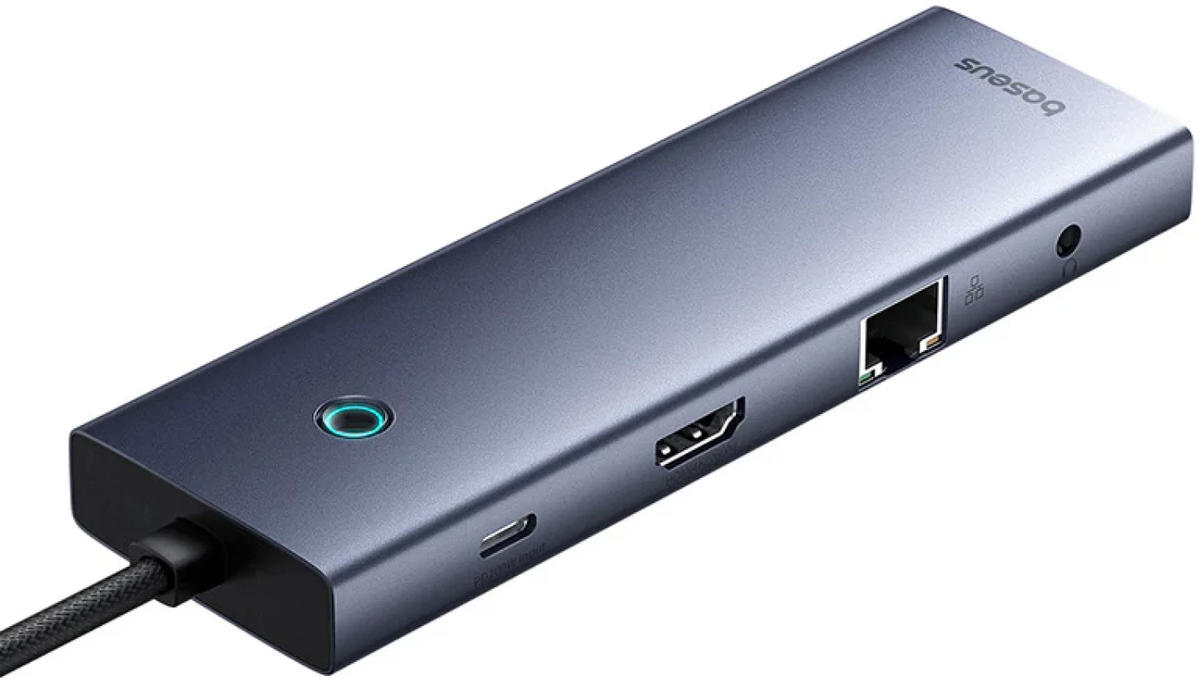 Hub USB-C Baseus UltraJoy, 3 x USB-A 3.0 - 1 x USB-C - 1 x HDMI - 1 x VGA - 1 x Jack 3.5mm - 1 x RJ45 - 1 x SD - 1 x microSD, Γκρι B0005280C811-00