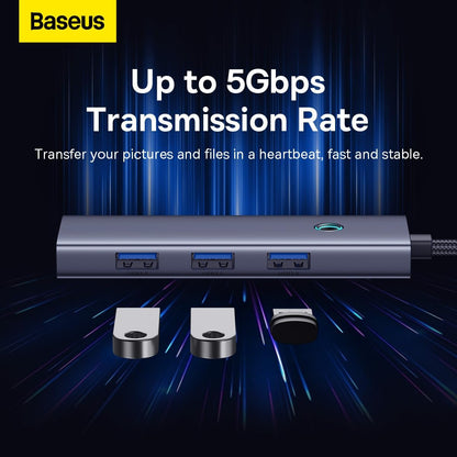 Hub USB-C Baseus UltraJoy, 3 x USB-A 3.0 - 1 x RJ45, Γκρι B0005280A813-00