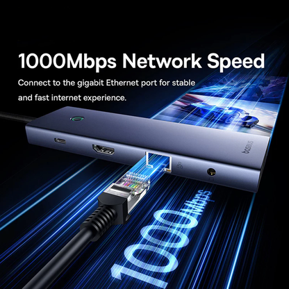 Hub USB-C Baseus UltraJoy, 3 x USB-A 3.0 - 1 x USB-C - 1 x HDMI - 1 x VGA - 1 x Jack 3.5mm - 1 x RJ45 - 1 x SD - 1 x microSD, Γκρι B0005280C811-00