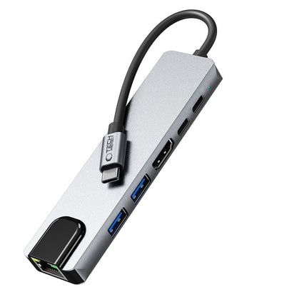Hub USB-C Tech-Protect HB02, 1 x USB-A 3.0 - 1 x USB-A - 2 x USB-C - 1 x HDMI - 1 x RJ45, Γκρι