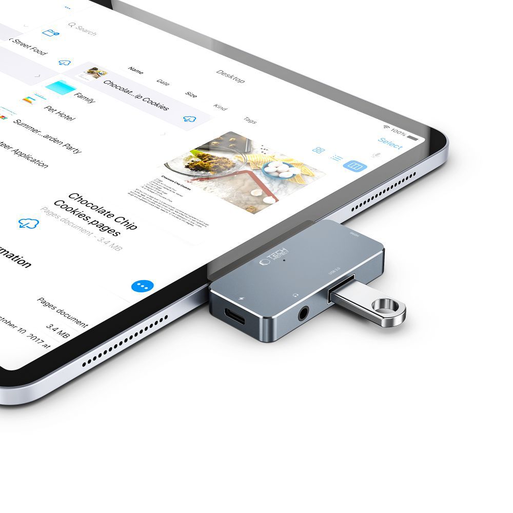 Hub USB-C Tech-Protect V6, 1 x USB-A - 1 x USB-C - 1 x HDMI - 1 x Jack 3.5mm, Γκρι
