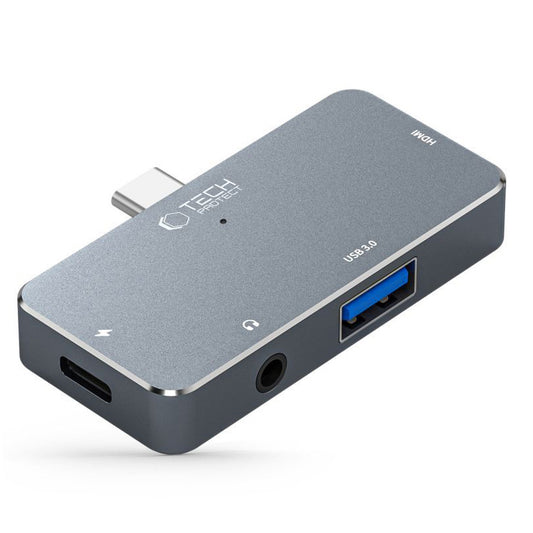Hub USB-C Tech-Protect V6, 1 x USB-A - 1 x USB-C - 1 x HDMI - 1 x Jack 3.5mm, Γκρι