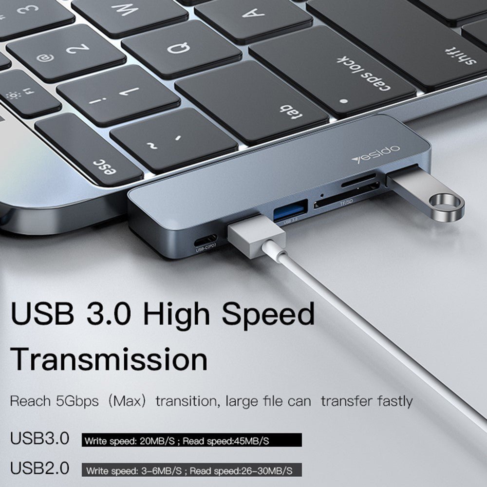 USB-C Hub Yesido HB10 για Apple MacBook Pro / Air Series, 6σε1, Γκρι