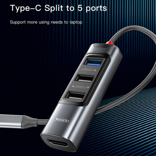 Hub USB-C Yesido HB22, 5in1, Γκρι