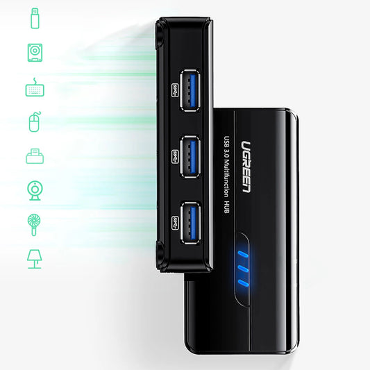 Hub USB UGREEN 20265, 3 x USB-A 3.0 - 1 x RJ45, Μαύρο