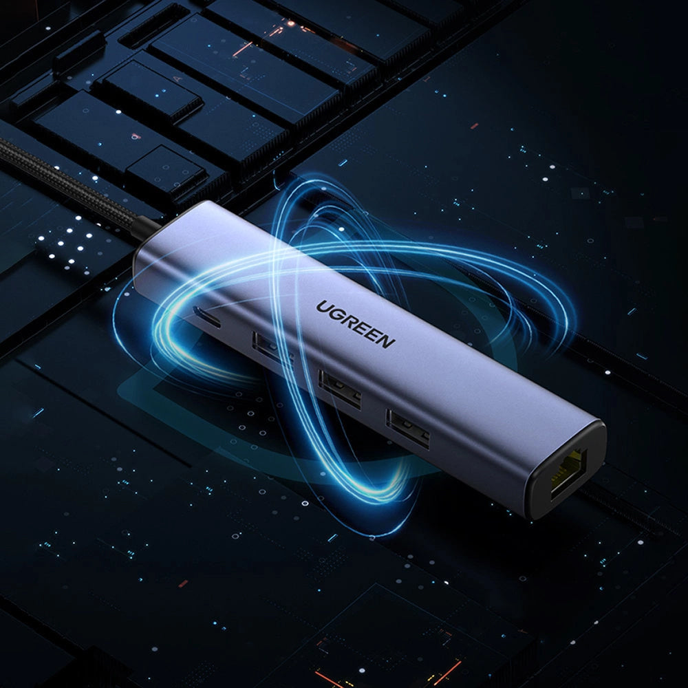 Hub USB UGREEN CM475, 3 x USB-A 3.0 - 1 x USB-C - 1 x RJ45, Γκρι