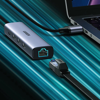 Hub USB UGREEN CM475, 3 x USB-A 3.0 - 1 x USB-C - 1 x RJ45, Γκρι