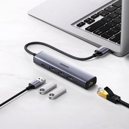 Hub USB UGREEN CM475, 3 x USB-A 3.0 - 1 x USB-C - 1 x RJ45, Γκρι