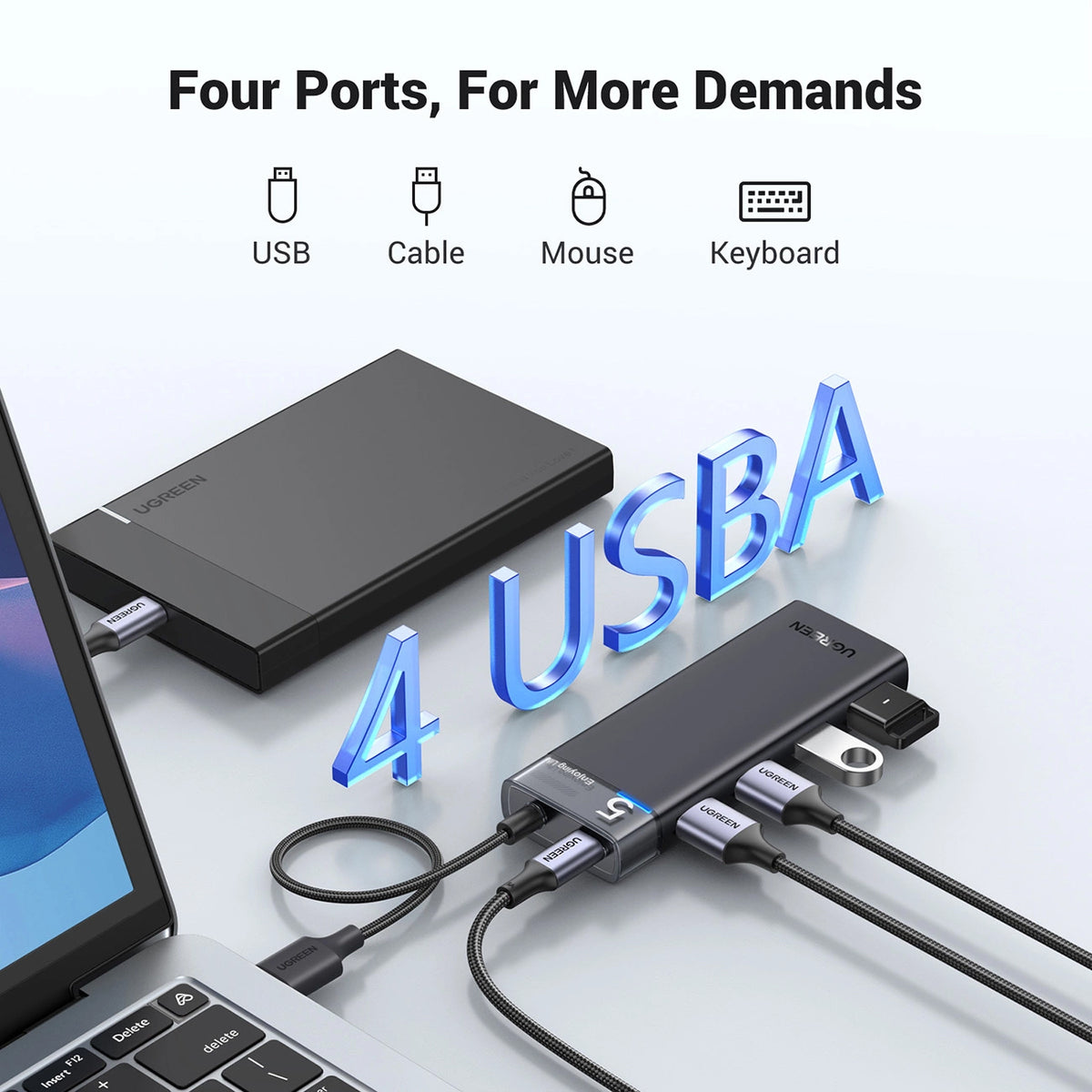 USB Hub UGREEN CM653, 4 x USB-A 3.0, Μαύρο