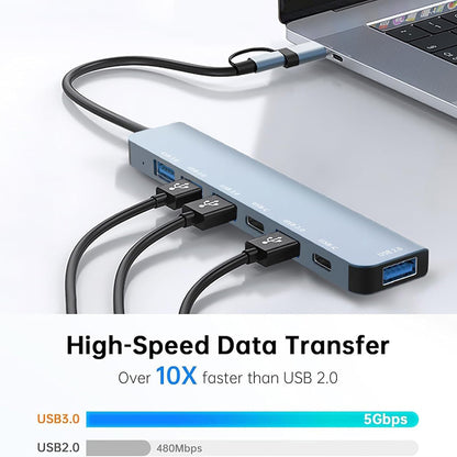 USB / USB-C Techsuit H6 DataBridge Hub, 7in1, Gray