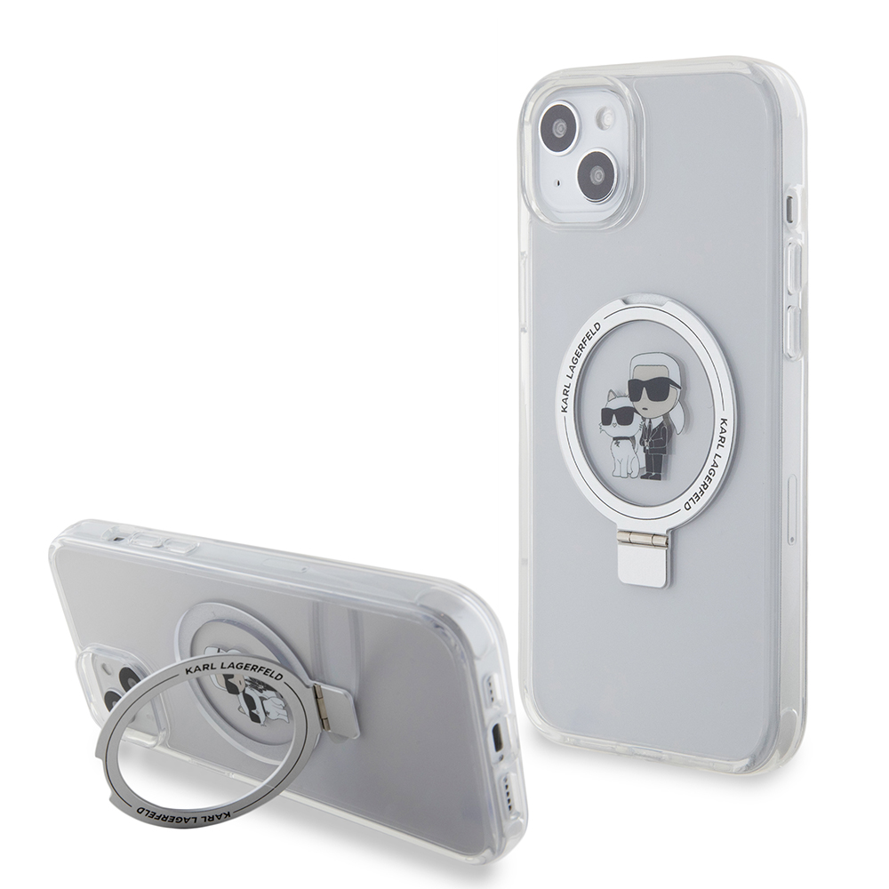 MagSafe Case for Apple iPhone 15 Plus, Karl Lagerfeld, Ringstand Karl and Choupette, White, Resealed