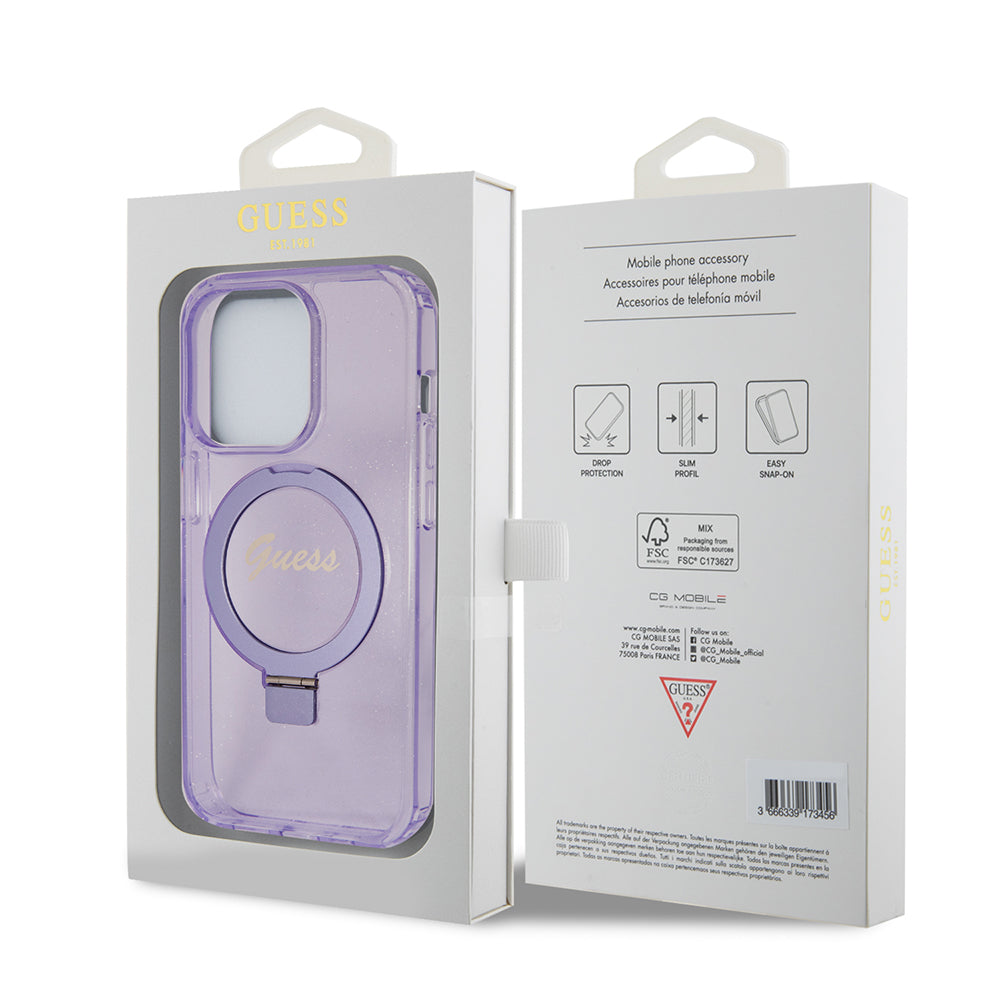 Θήκη MagSafe για Apple iPhone 15 Pro Max, Guess, IML Ring Stand Glitter, Μωβ
