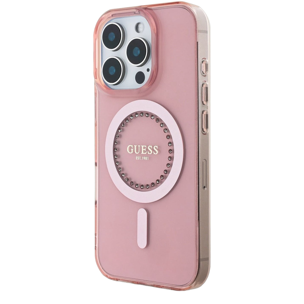 Θήκη MagSafe για Apple iPhone 16 Pro Max, Guess, IML Rhinestones Ring, Ροζ