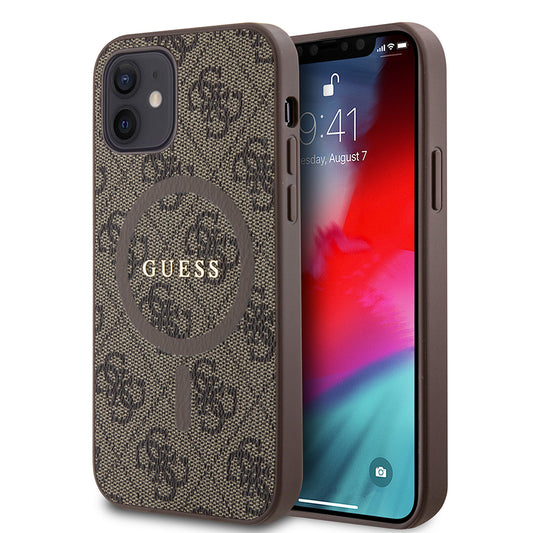 Θήκη MagSafe για Apple iPhone 12 / 12 Pro, Guess, 4G Ring Classic Logo, Καφέ