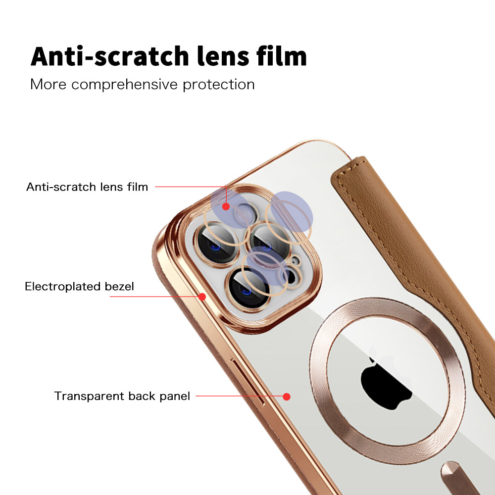 MagSafe Case for Apple iPhone 12 Pro, Techsuit, SmartMag Book, Brown