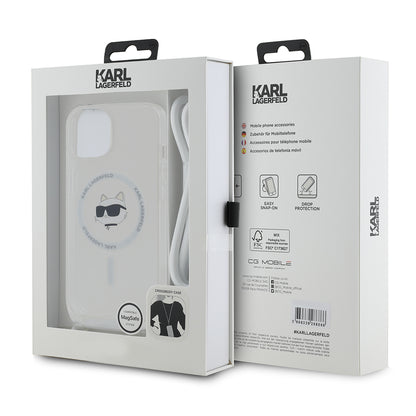 MagSafe Case for Apple iPhone 14, Karl Lagerfeld, IML Crossbody Choupette's Head with Strap, Transparent