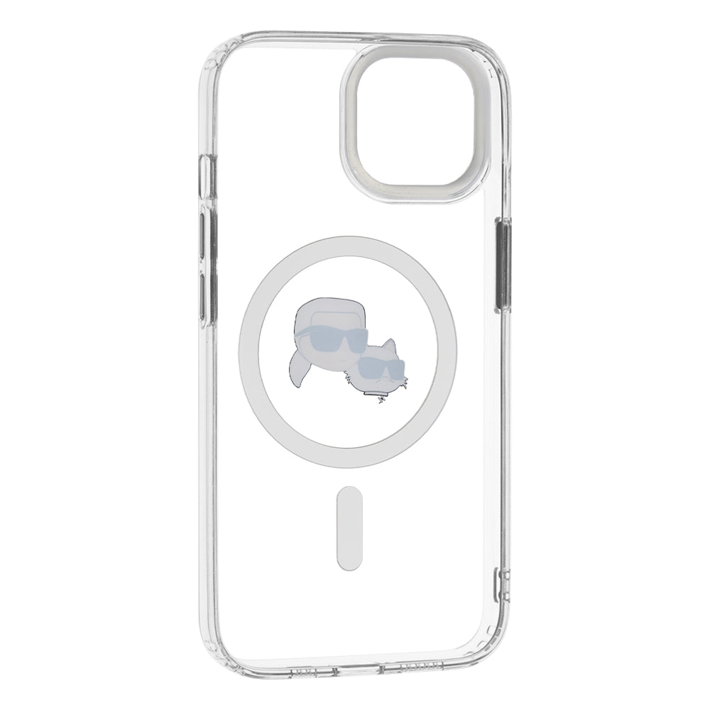Θήκη MagSafe για Apple iPhone 14, Karl Lagerfeld, IML Metal Karl & Choupette's Heads, Λευκή