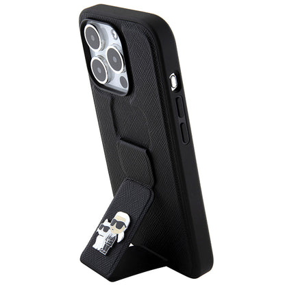 MagSafe Case for Apple iPhone 14 Pro, Karl Lagerfeld, Saffiano Gripstand Karl & Choupette, Black