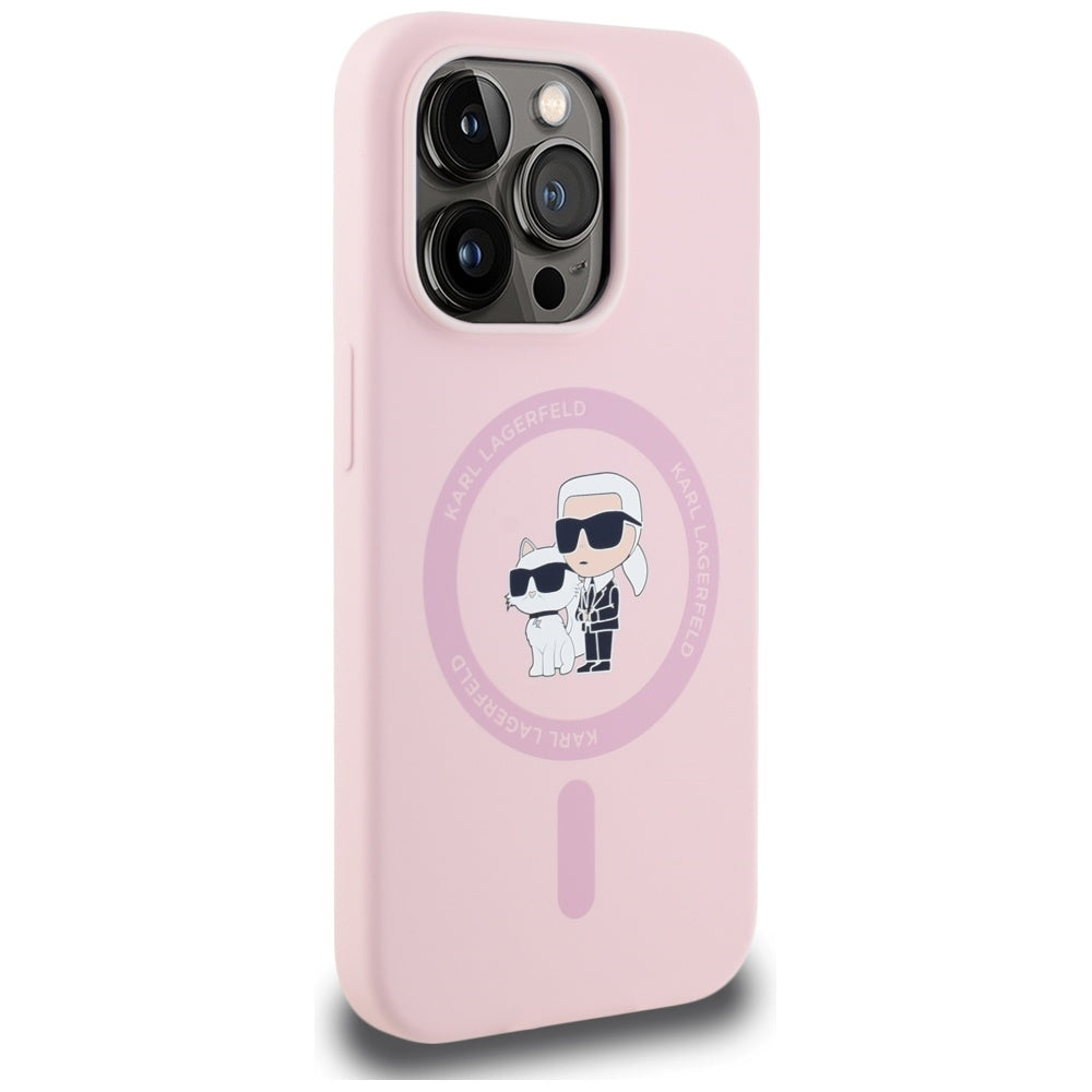 Θήκη MagSafe για Apple iPhone 14 Pro, Karl Lagerfeld, Σιλικόνη Karl & Choupette, Ροζ