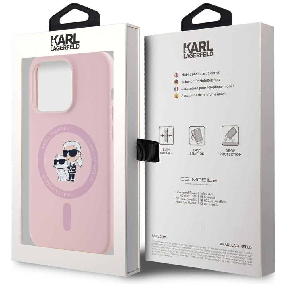 Θήκη MagSafe για Apple iPhone 14 Pro, Karl Lagerfeld, Σιλικόνη Karl & Choupette, Ροζ